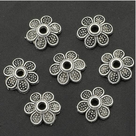 Daisy Flower Bead Cap Beads, Tibetan Style - Picture 1 of 4